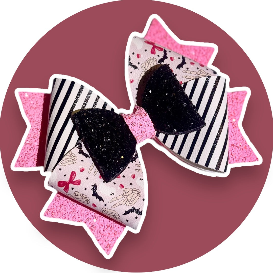 Peace out Skeleton | Extra Large Glitter Faux Leather Hair Bow