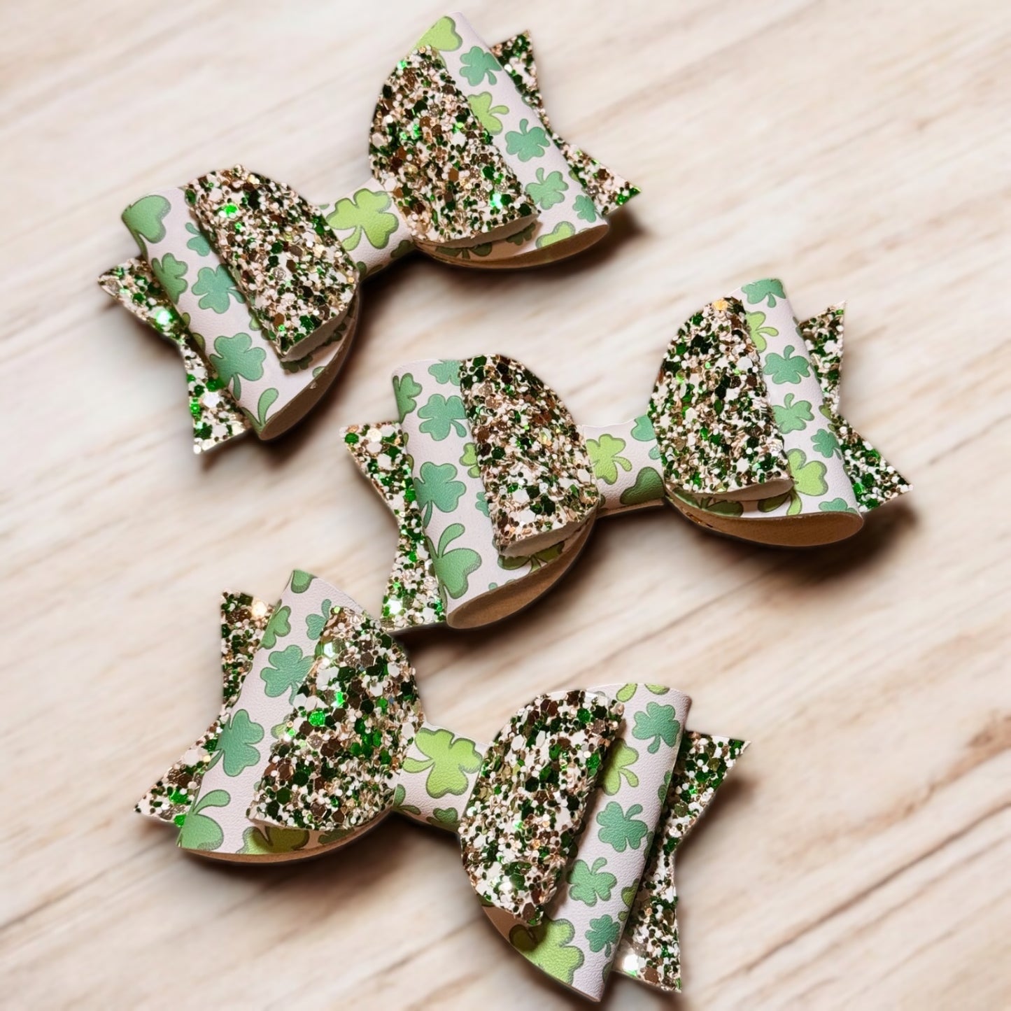 Big Clovers | Green Glitter Large Stacked Hair Bow