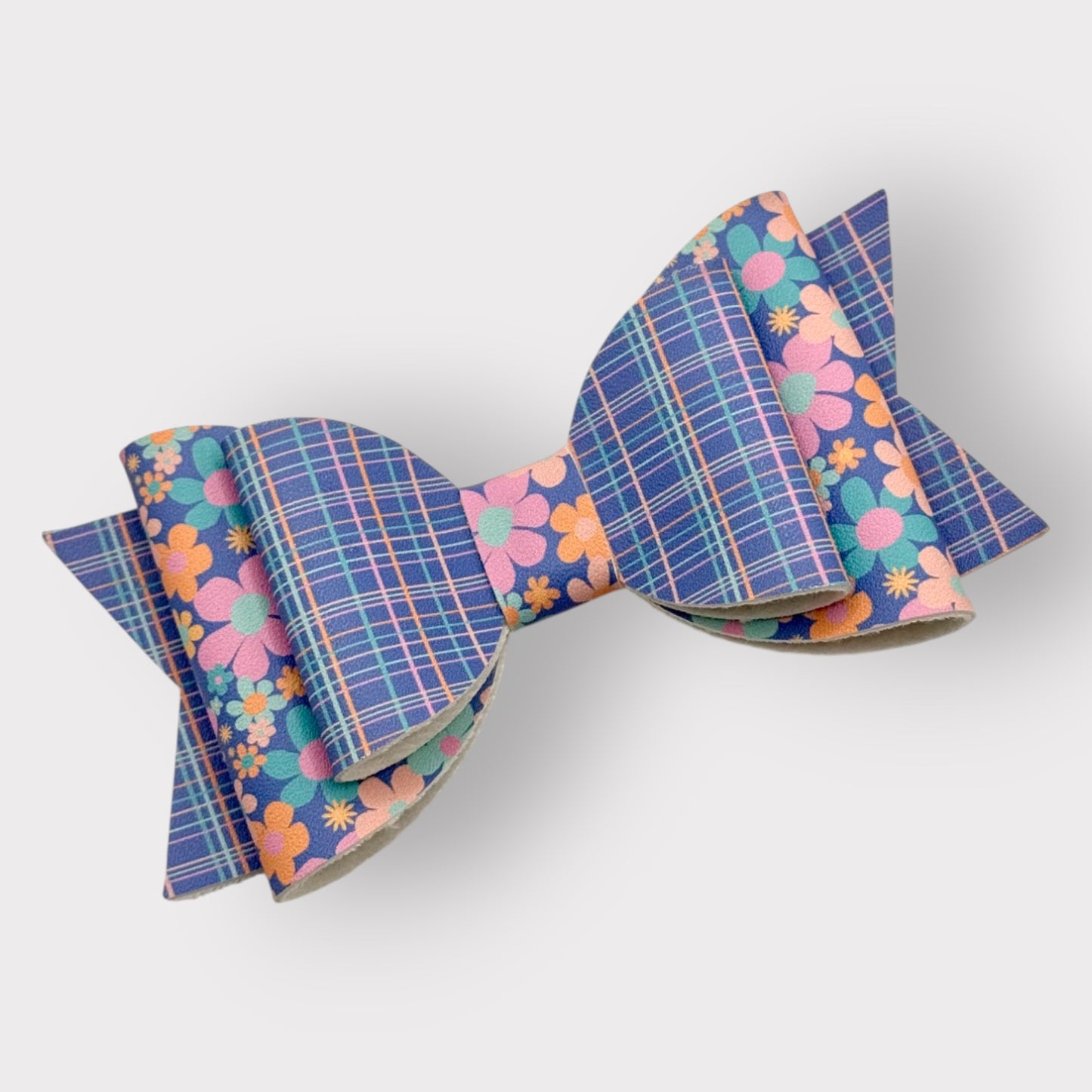 Blue Plaid Floral | Large Stacked Hair Bow