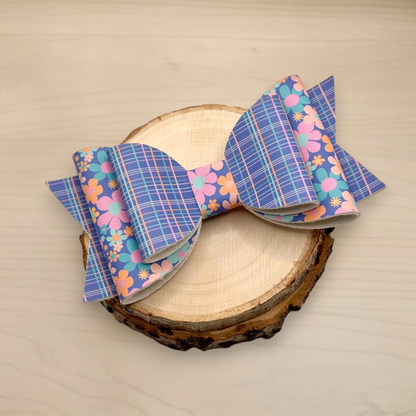 Blue Plaid Floral | Large Stacked Hair Bow