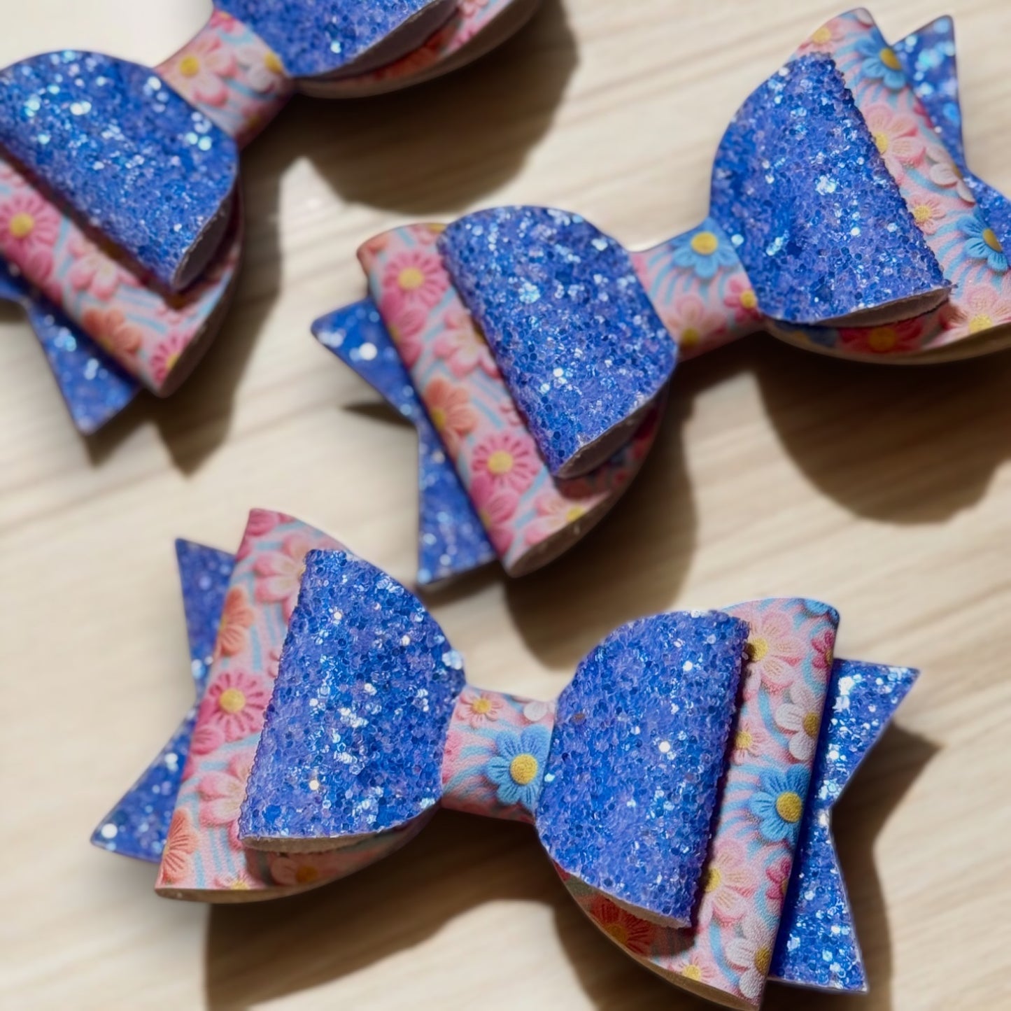 Electric Floral | Blue Glitter Large Stacked Hair Bow