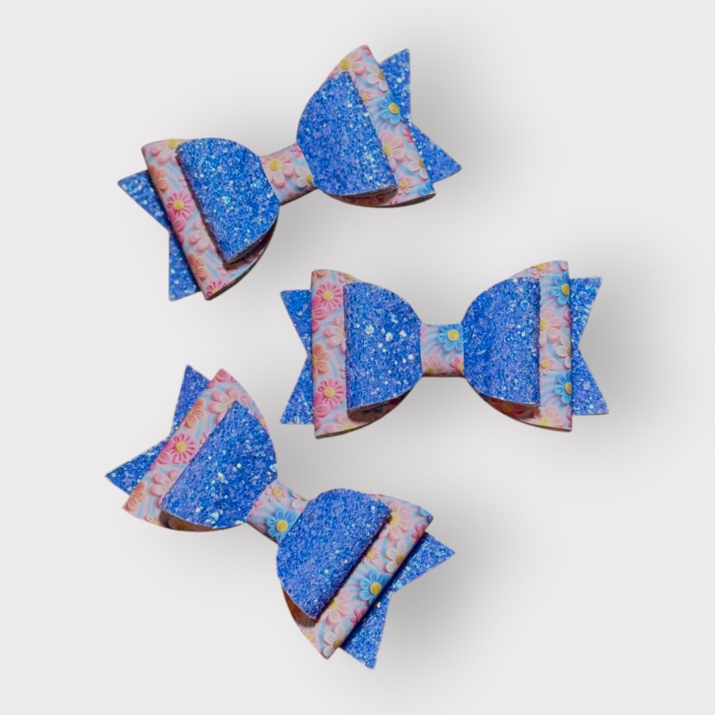 Electric Floral | Blue Glitter Large Stacked Hair Bow
