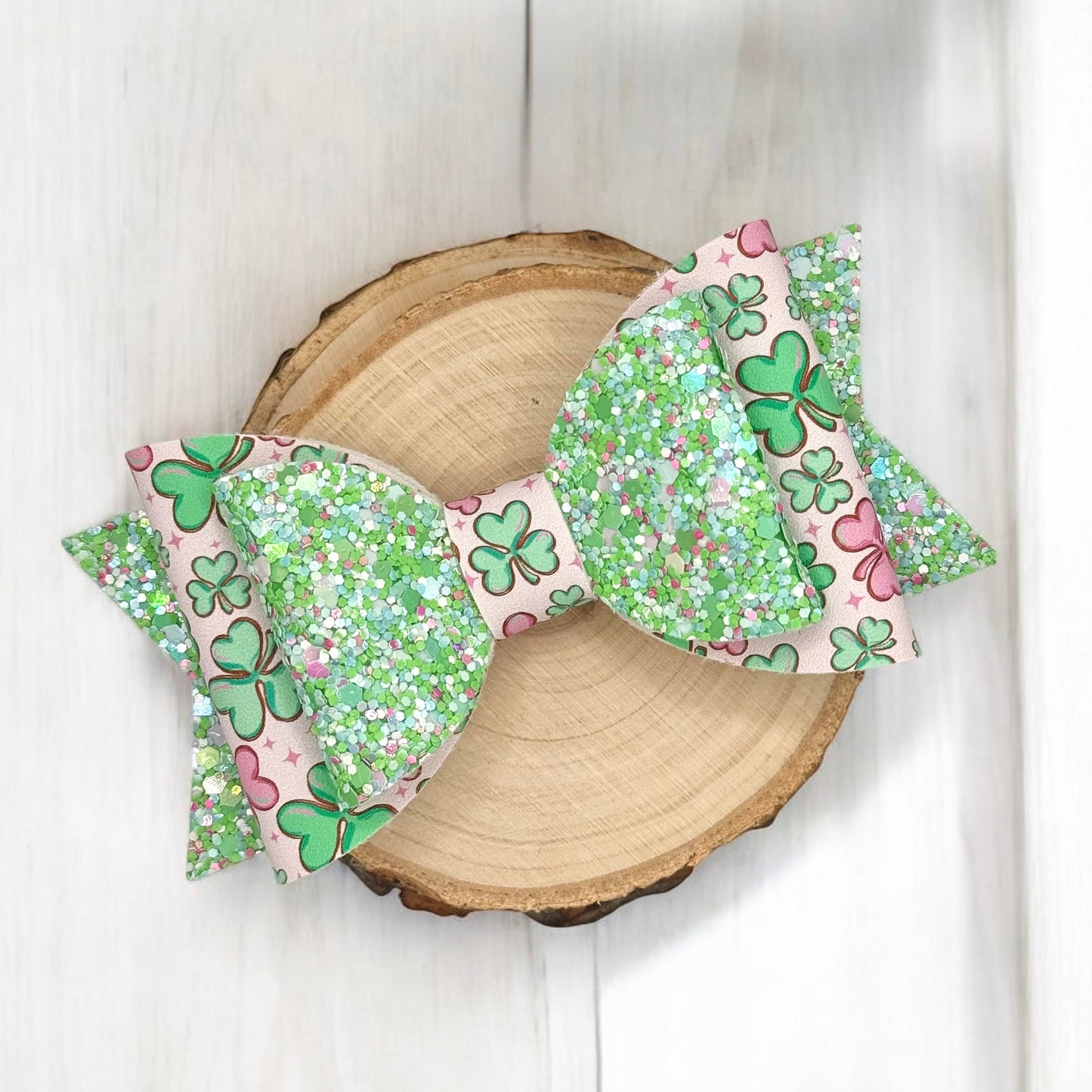 Pastel Clover | Glitter Large Stacked Hair Bow