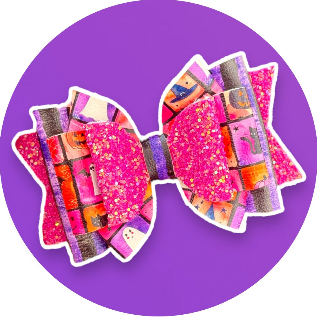 Halloween Fiesta | Large Glitter Faux Leather Party Hair Bow