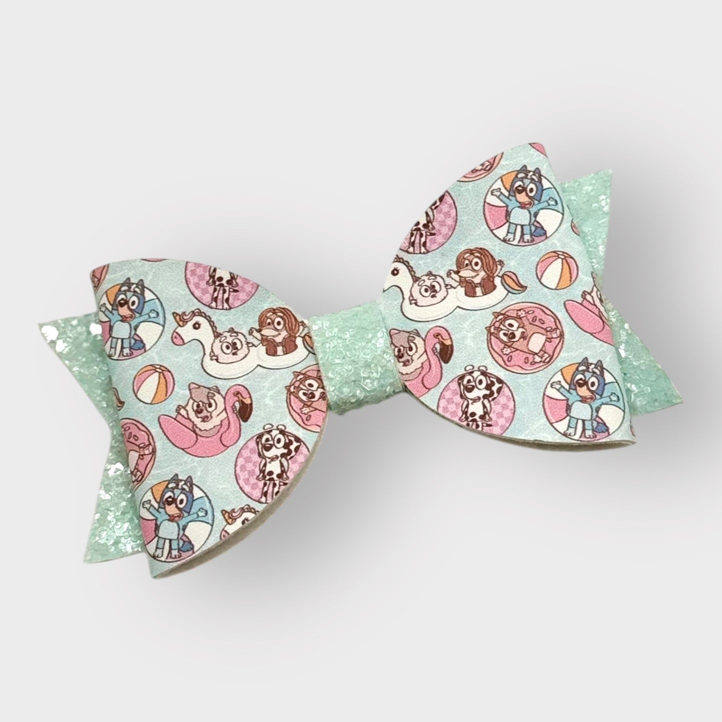 Blue Heeler Dog Pool Party | Large Blue Glitter Faux Leather Hair Bow