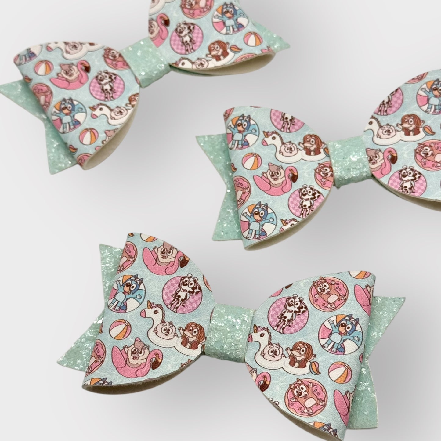 Blue Heeler Dog Pool Party | Large Blue Glitter Faux Leather Hair Bow