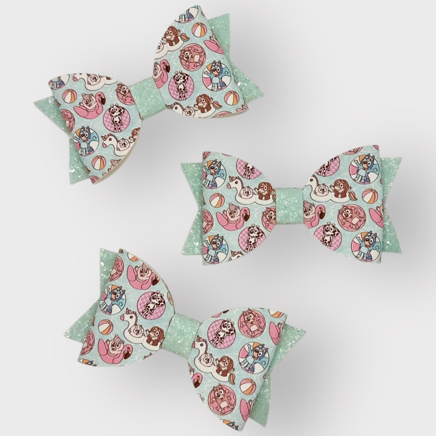 Blue Heeler Dog Pool Party | Large Blue Glitter Faux Leather Hair Bow