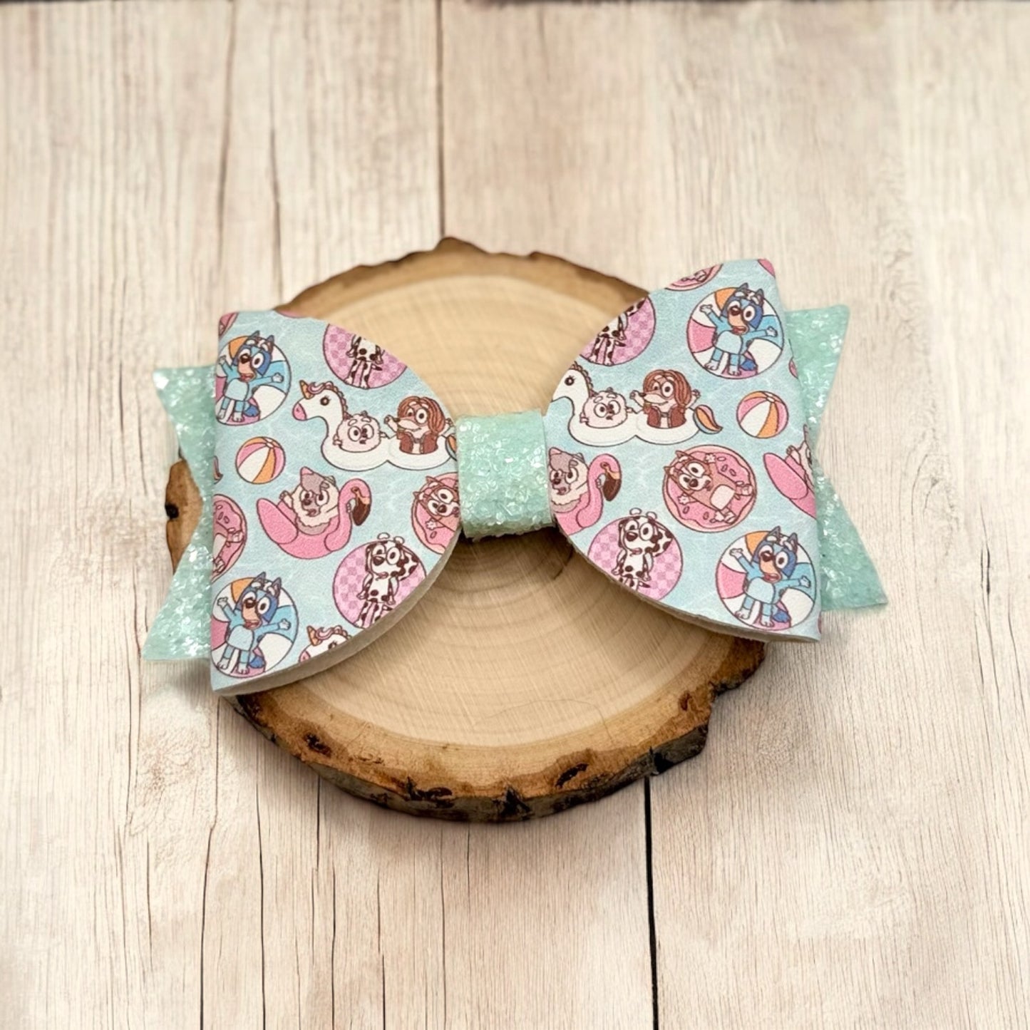 Blue Heeler Dog Pool Party | Large Blue Glitter Faux Leather Hair Bow