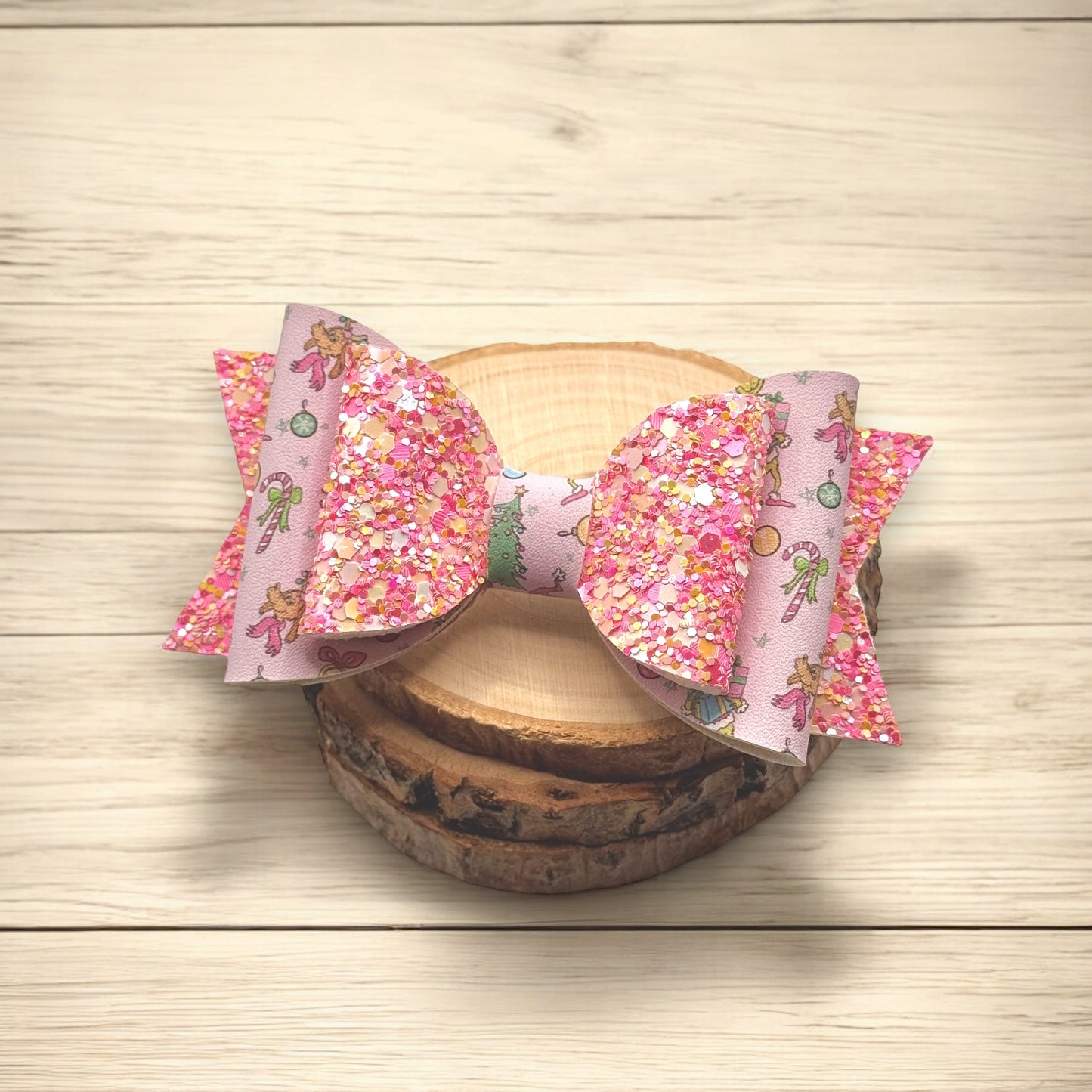 Pink Mean One | Large Glitter Faux Leather Hair Bow