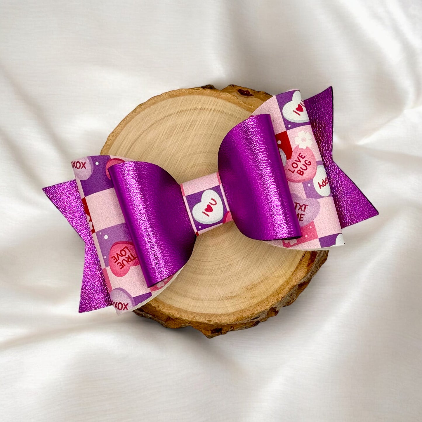 Purple Foil | Large Stacked Faux Leather Hair Bow