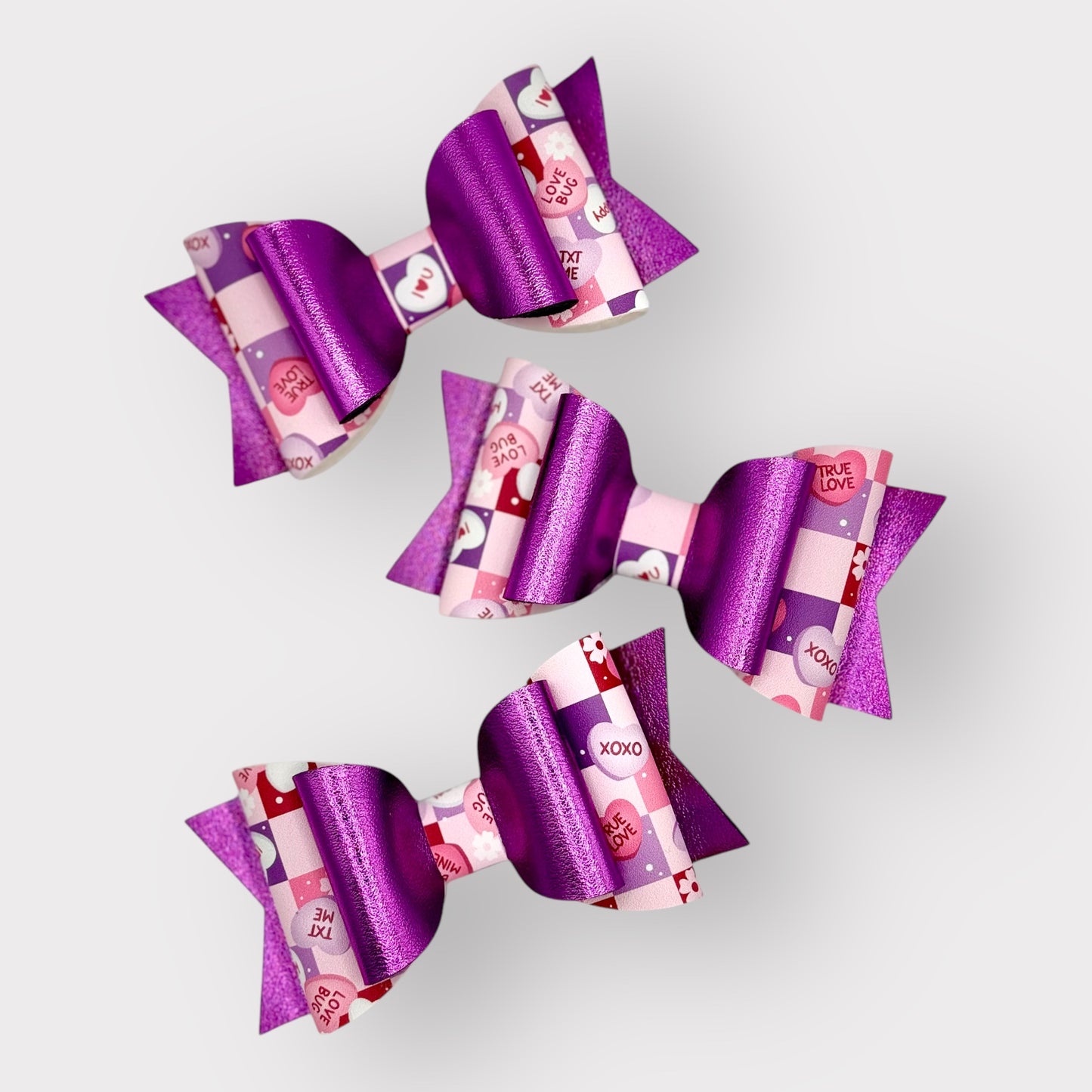 Purple Foil | Large Stacked Faux Leather Hair Bow