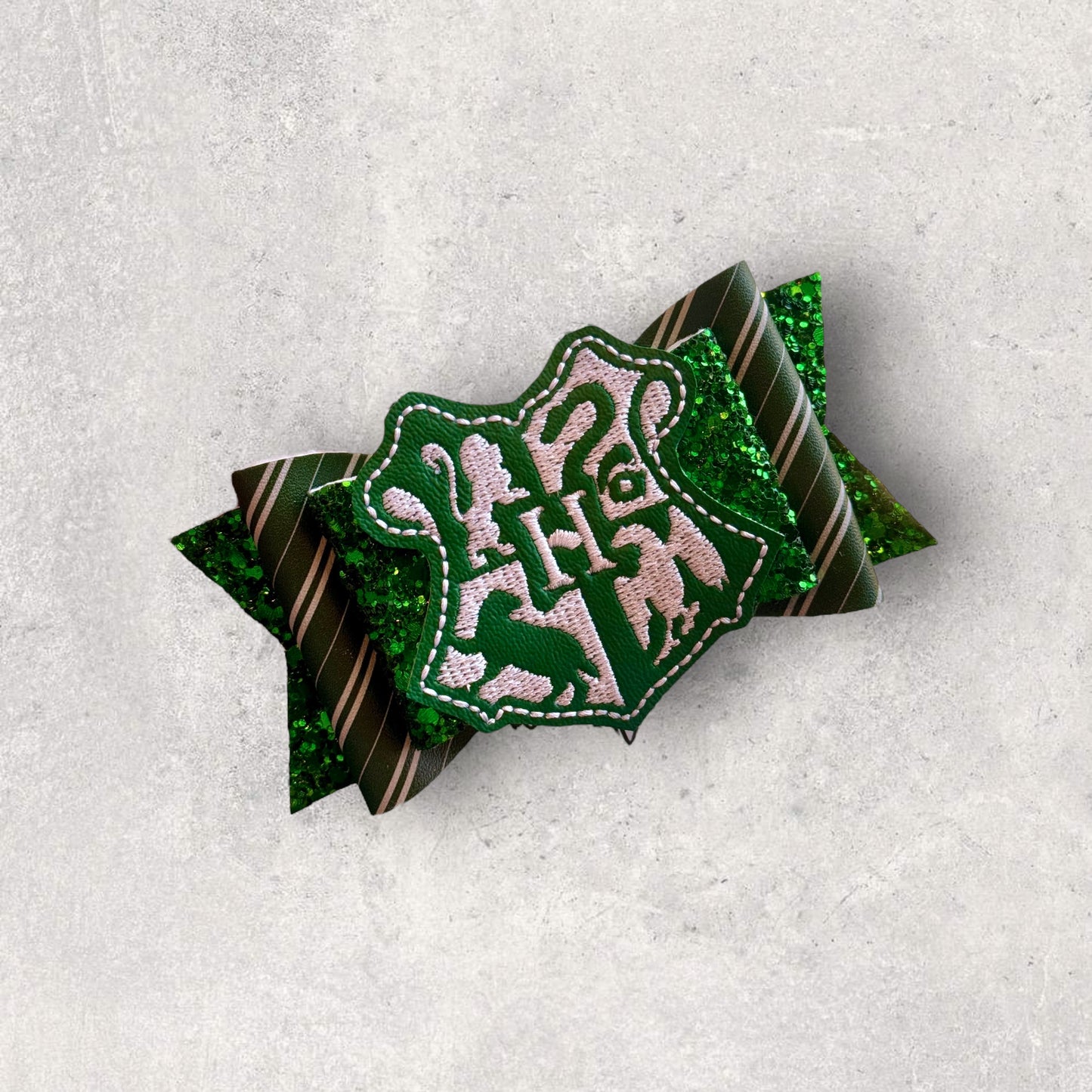 Magic Wizard School Emblem | Glitter Faux Leather Large Stacked Hair Bow
