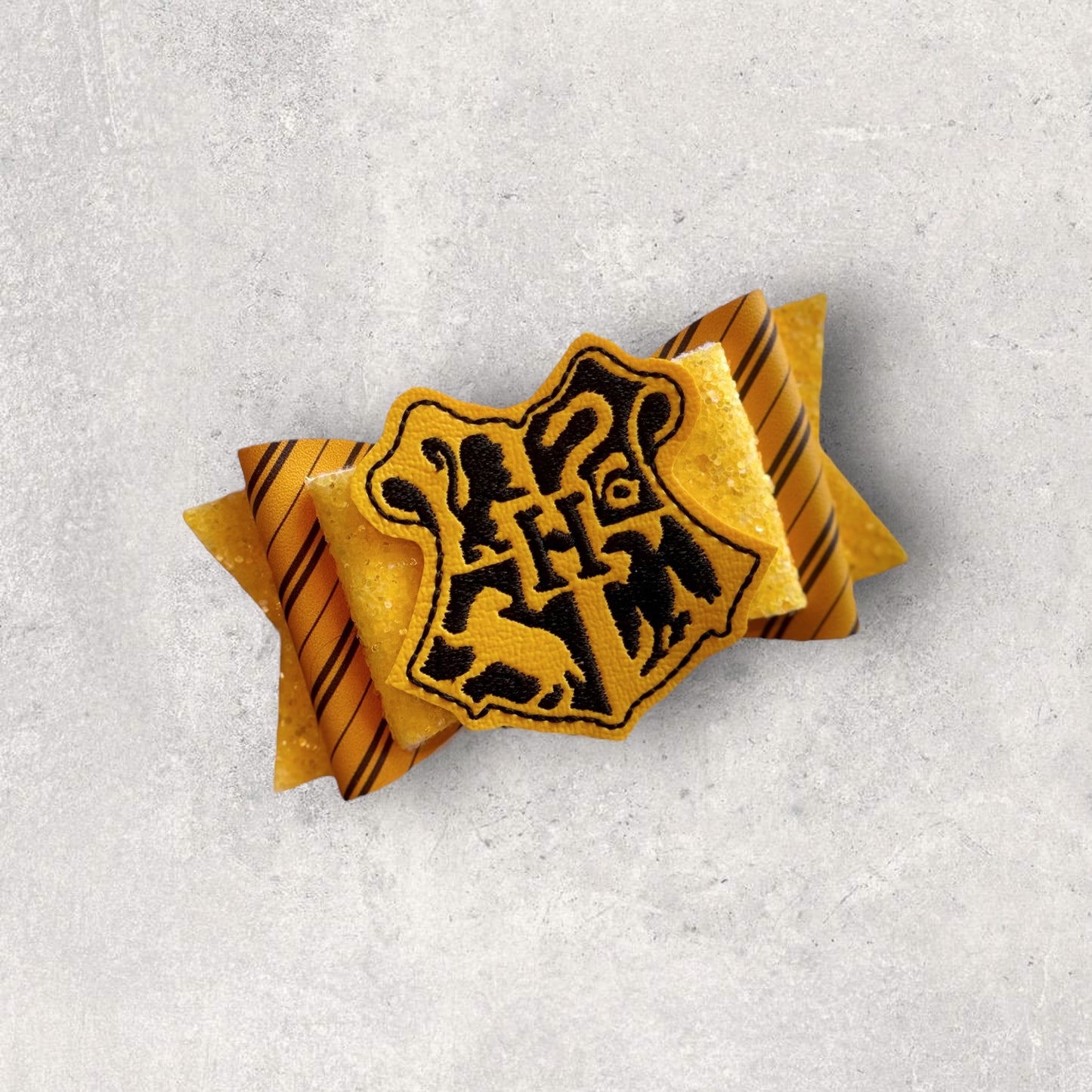Magic Wizard School Emblem | Glitter Faux Leather Large Stacked Hair Bow