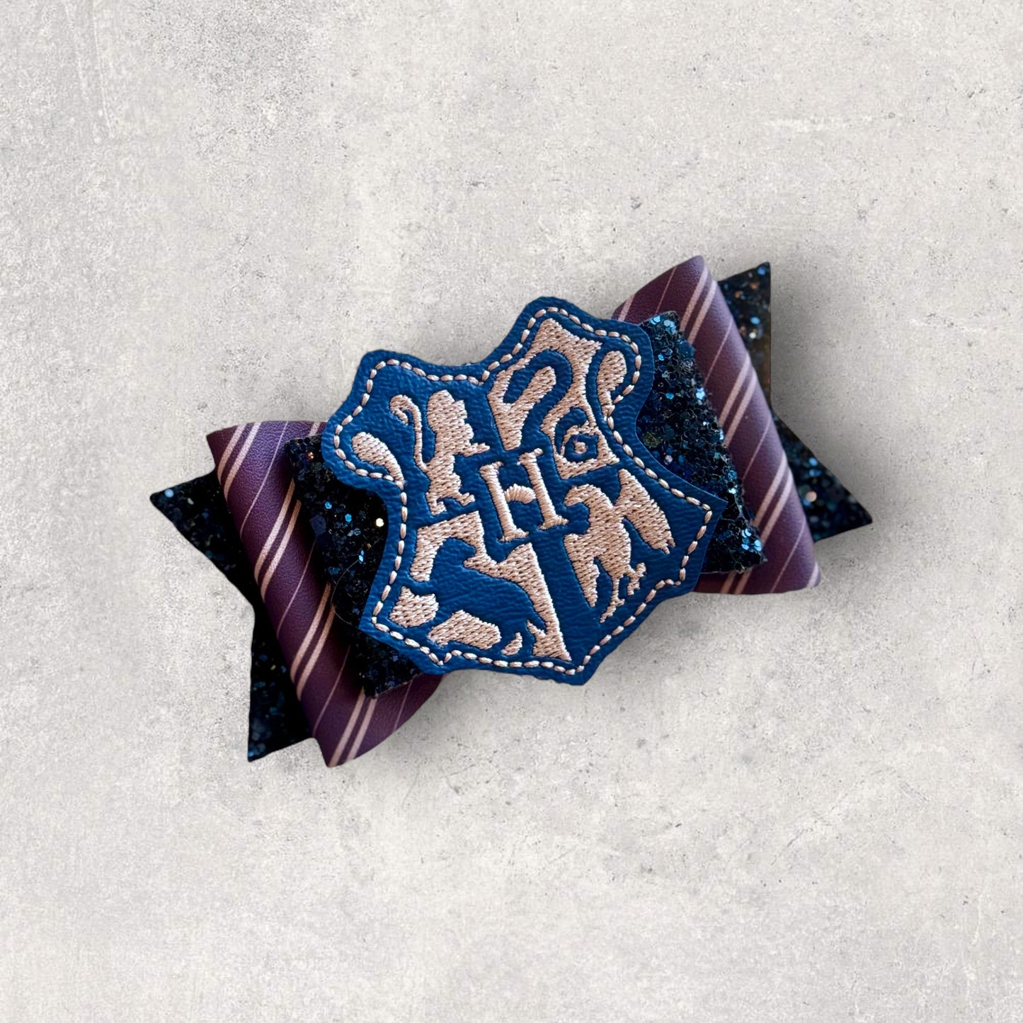 Magic Wizard School Emblem | Glitter Faux Leather Large Stacked Hair Bow