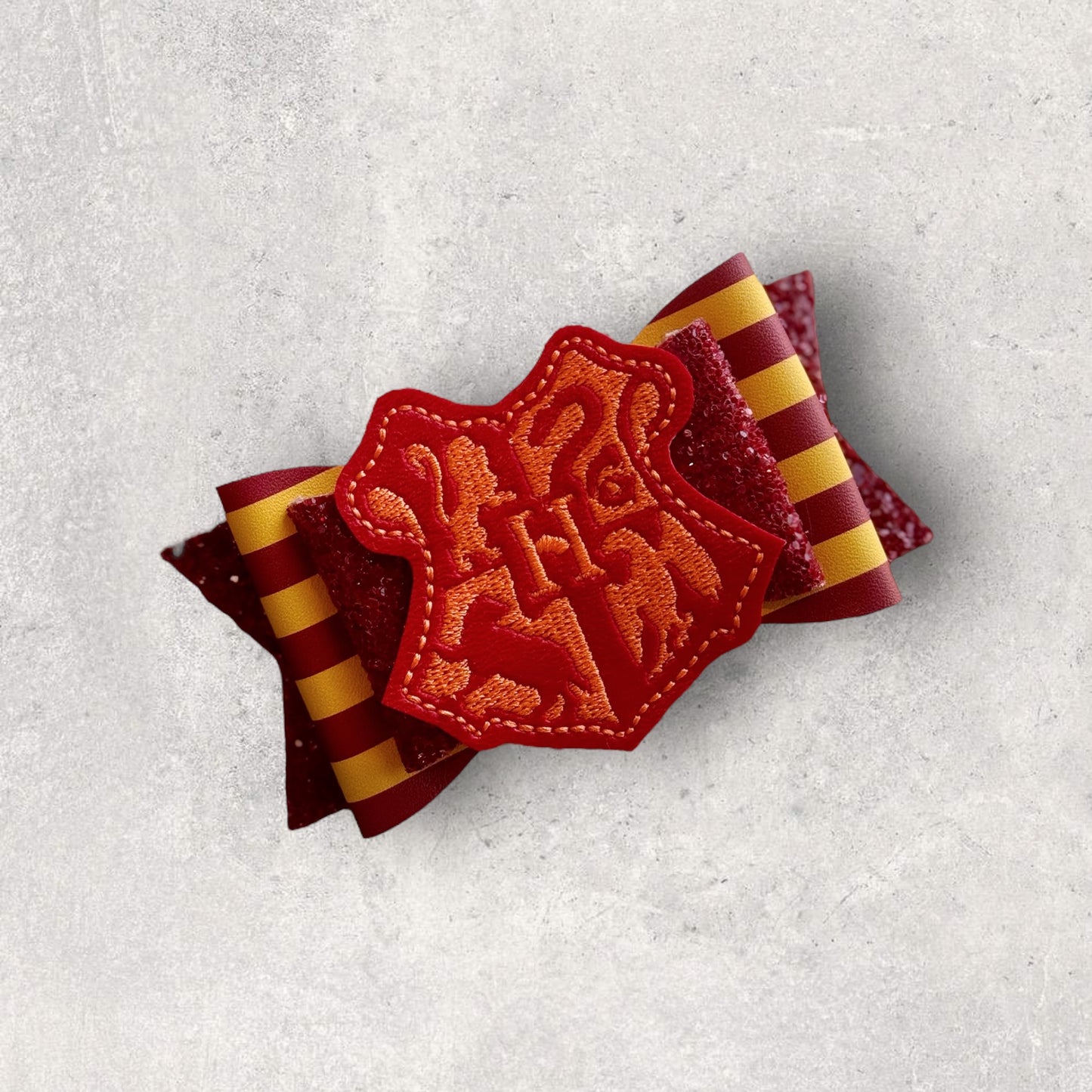 Magic Wizard School Emblem | Glitter Faux Leather Large Stacked Hair Bow