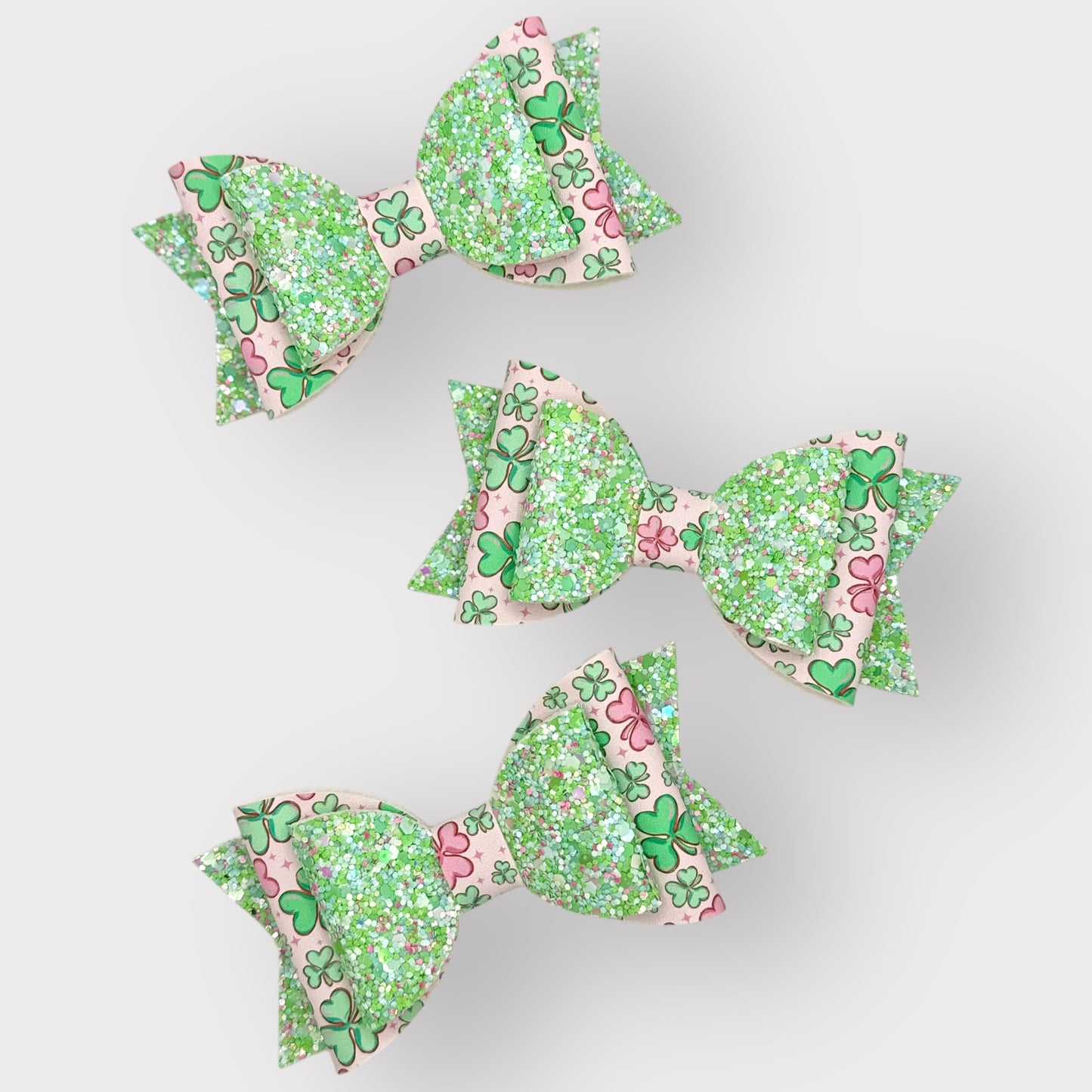 Pastel Clover | Glitter Large Stacked Hair Bow