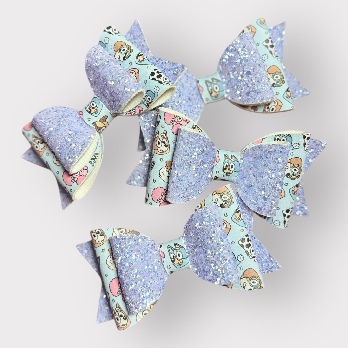 Blue Heeler Dog Friends | Large Blue Glitter Faux Leather Hair Bow
