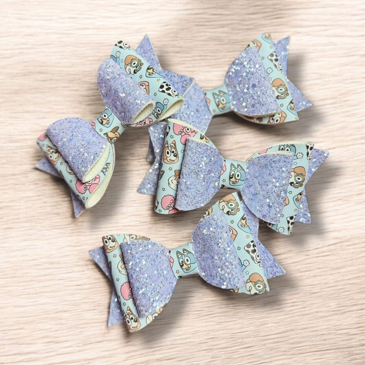 Blue Heeler Dog Friends | Large Blue Glitter Faux Leather Hair Bow