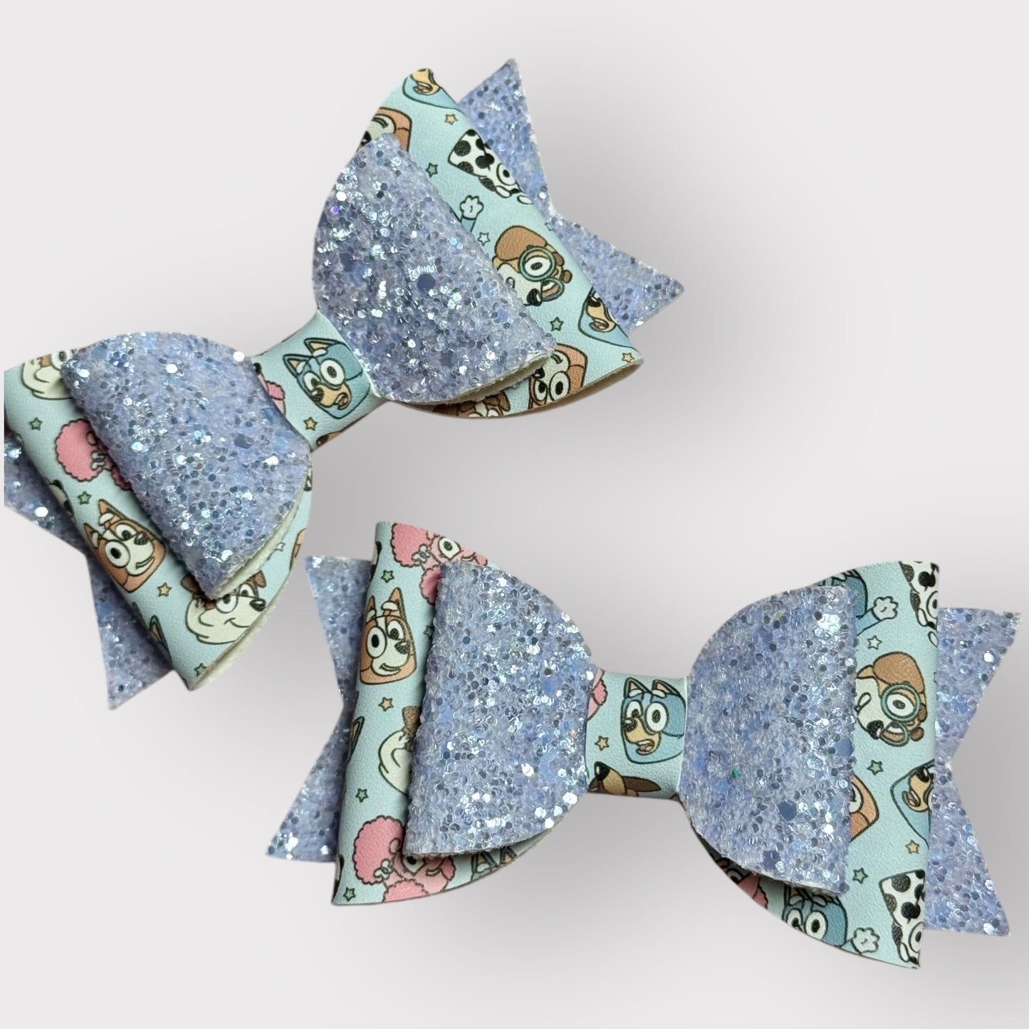 Blue Heeler Dog Friends | Large Blue Glitter Faux Leather Hair Bow