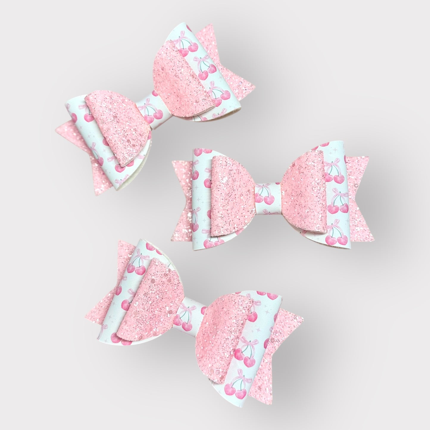 Cute Cherries | Pink Glitter Large Stacked Hair Bow