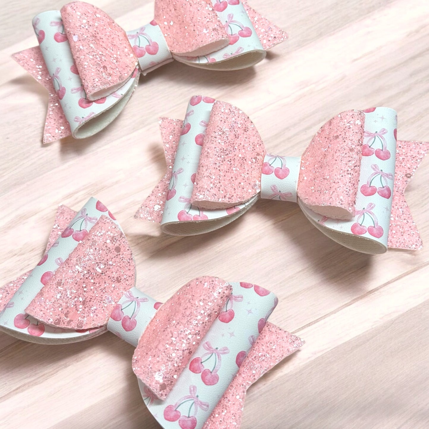 Cute Cherries | Pink Glitter Large Stacked Hair Bow