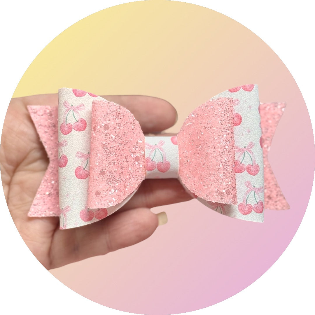 Cute Cherries | Pink Glitter Large Stacked Hair Bow
