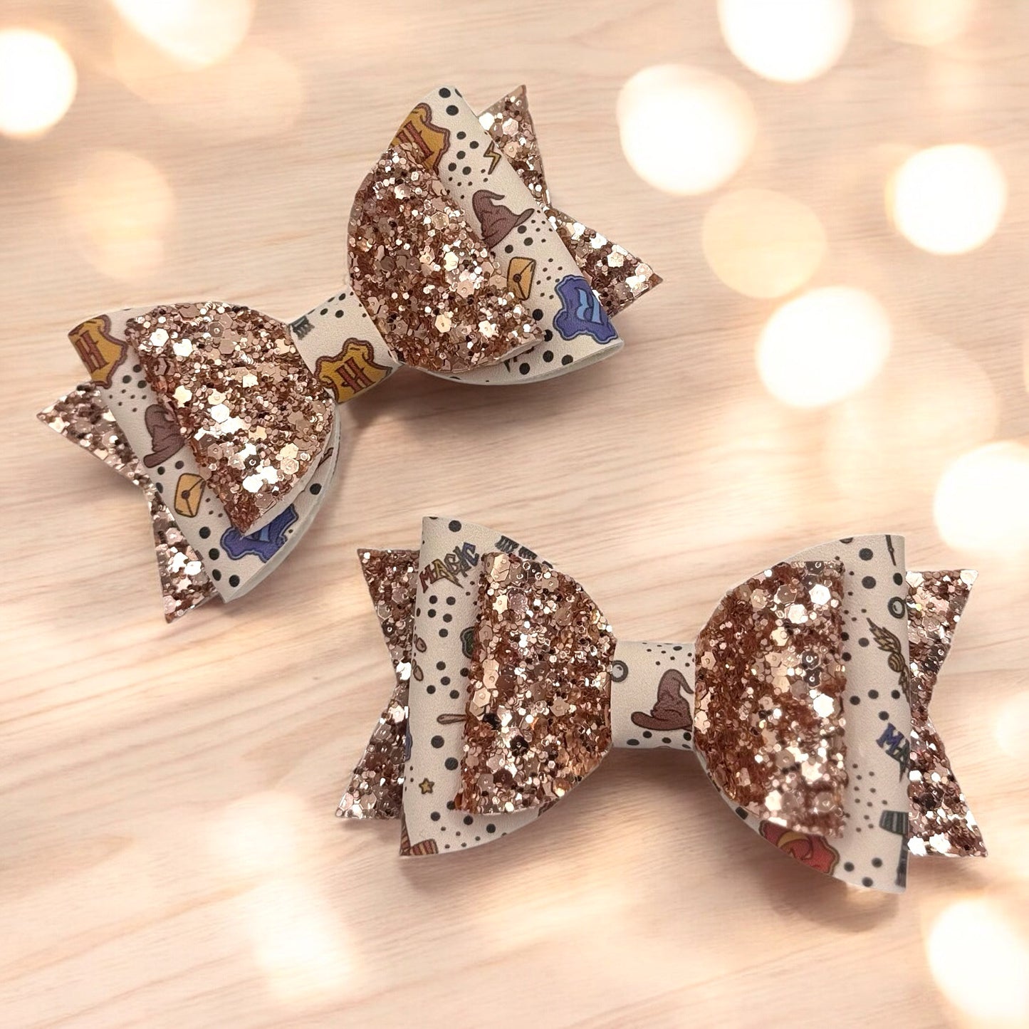 Magical Map Inspired | Large Stacked Glitter Faux Leather Bow