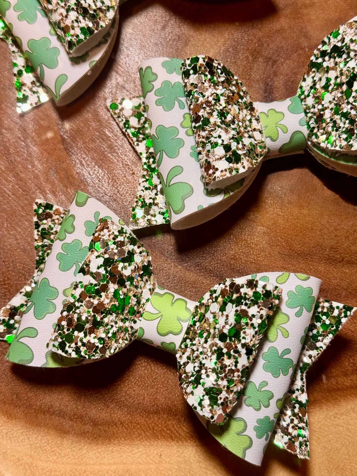 Big Clovers | Green Glitter Large Stacked Hair Bow