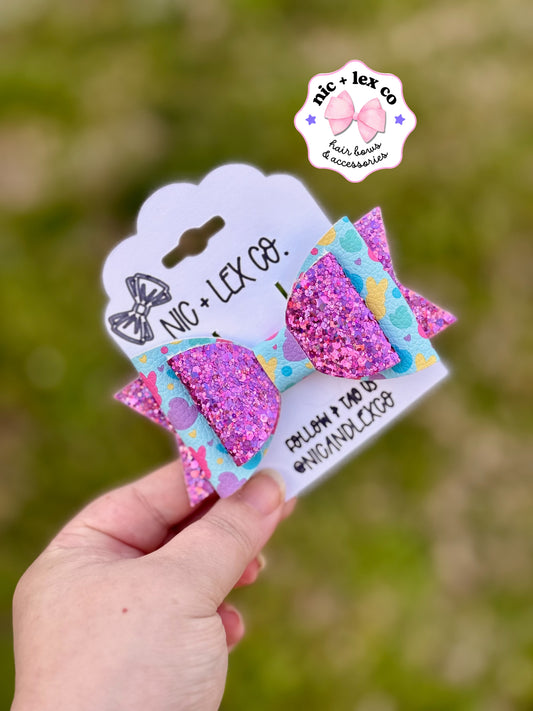 Marshmellow Bunnies | Large Stacked Glitter Faux Leather Bow