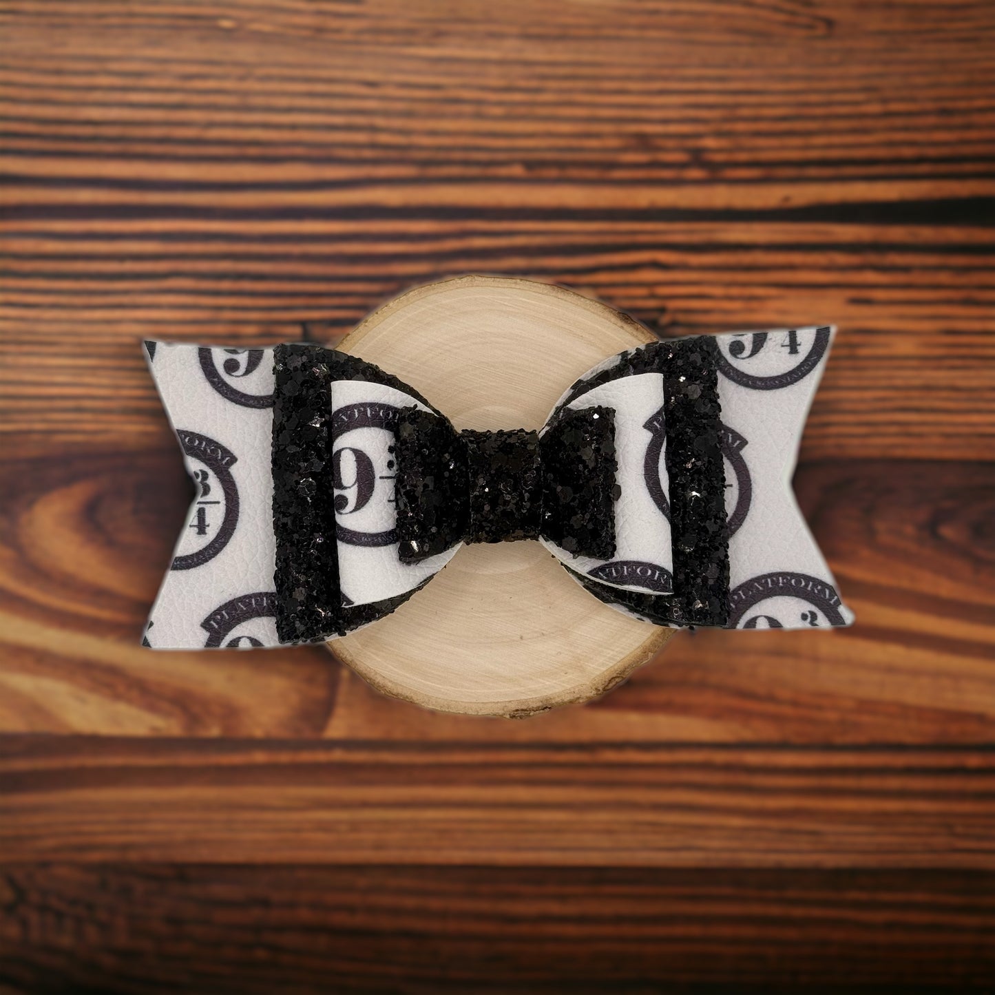 Magic Wizard Platform | Extra Large Stacked White and Black Glitter Hair Bow - Nic + Lex Co