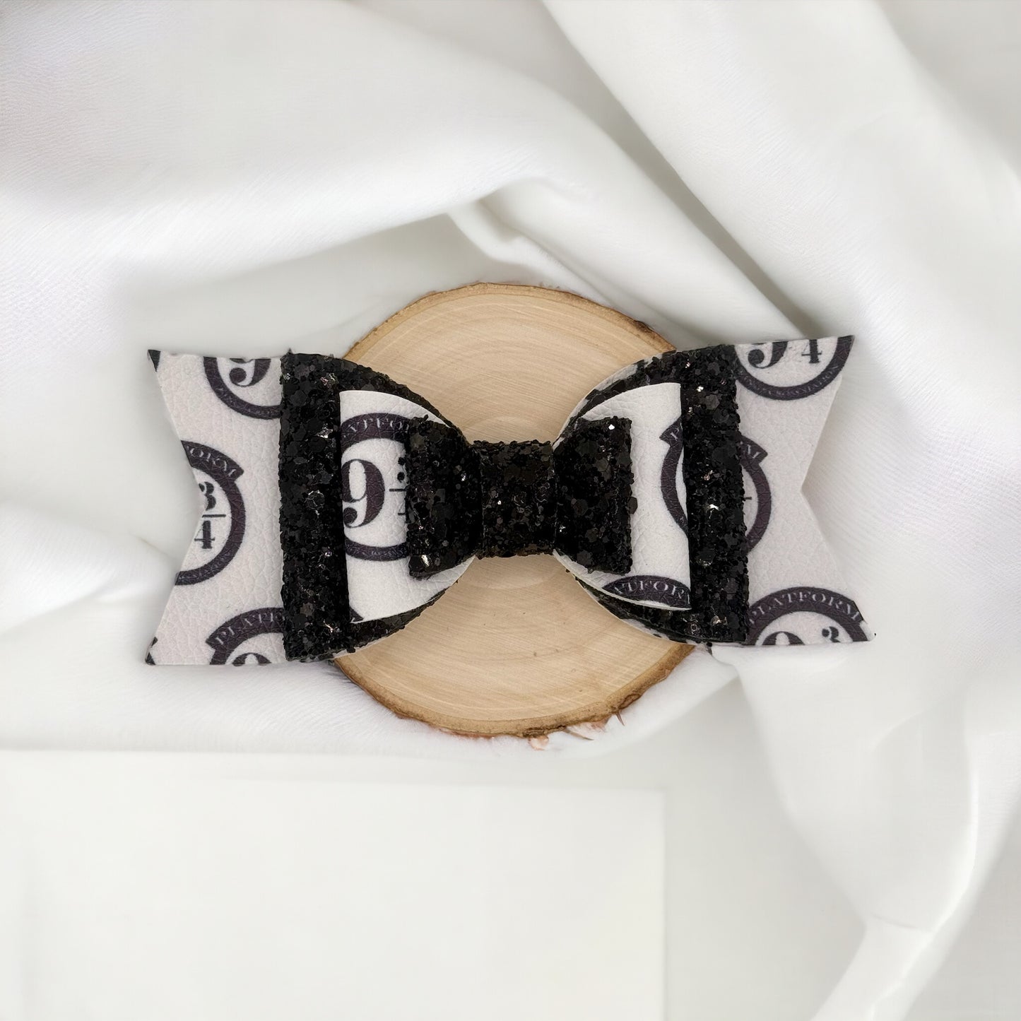 Magic Wizard Platform | Extra Large Stacked White and Black Glitter Hair Bow - Nic + Lex Co