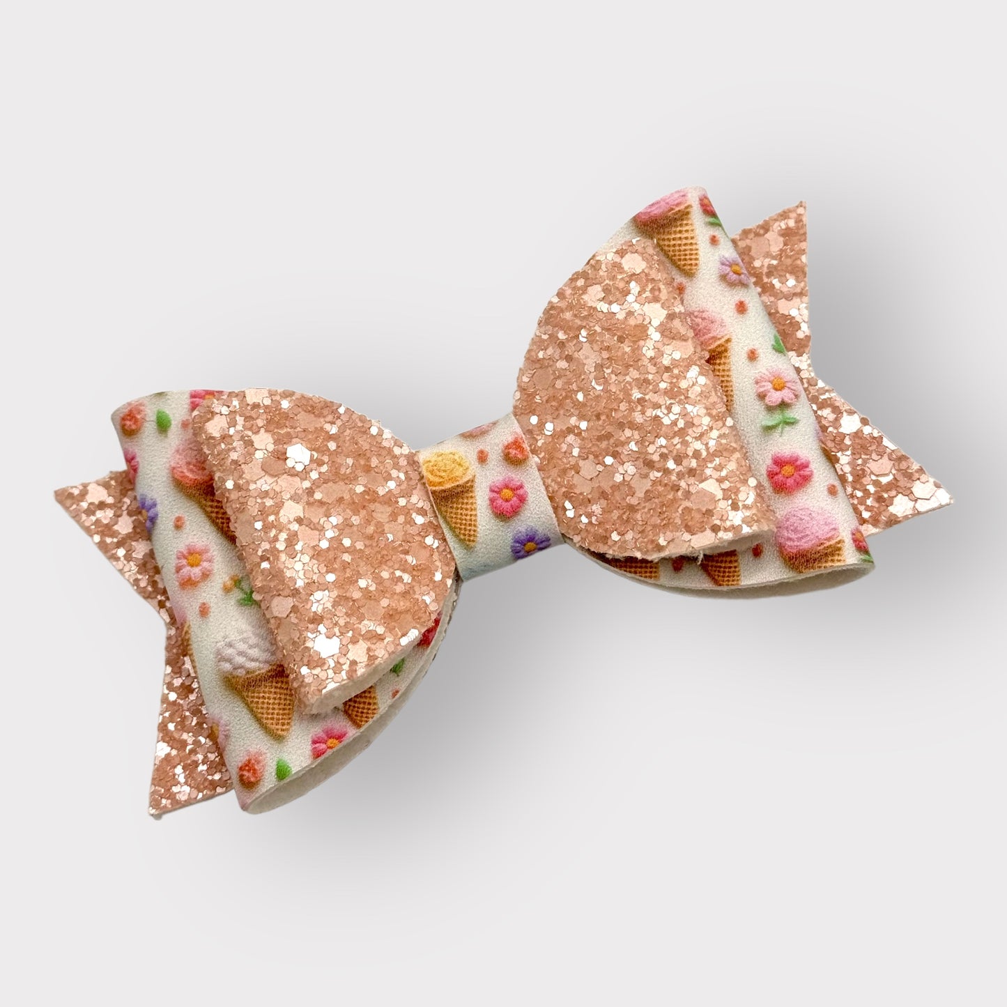 Floral Cones | Large Stacked Tan Glitter Faux Leather Hair Bow - Nic + Lex Co