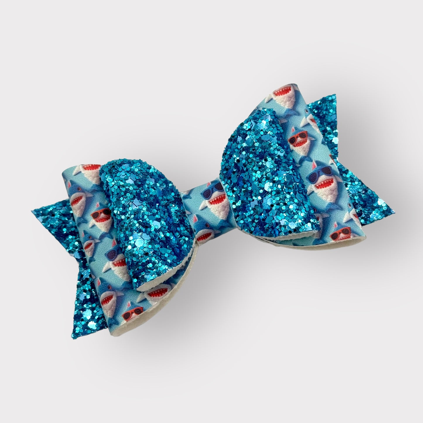 Summer Shark | Large Stacked Blue Glitter Faux Leather Hair Bow - Nic + Lex Co