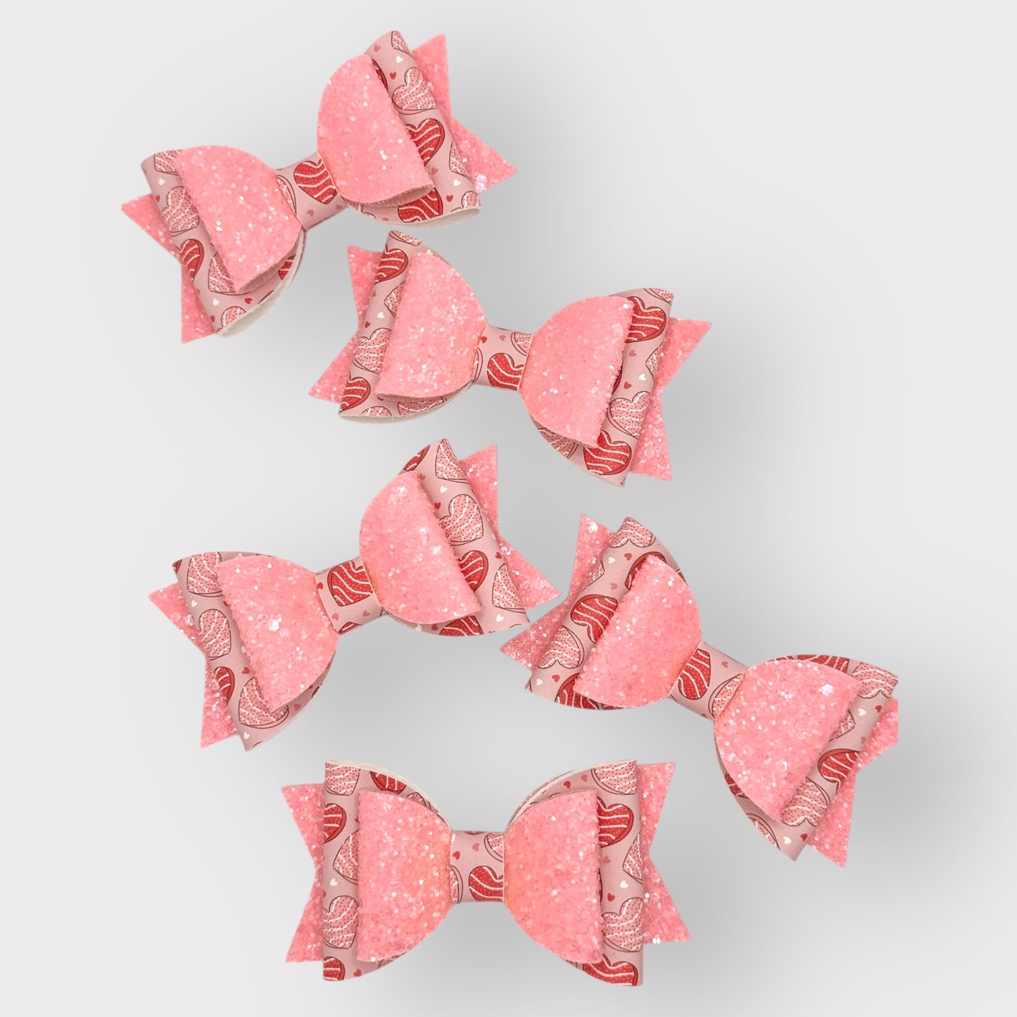 Heart Cakes | Large Stacked Pink Glitter Faux Leather Hair Bow