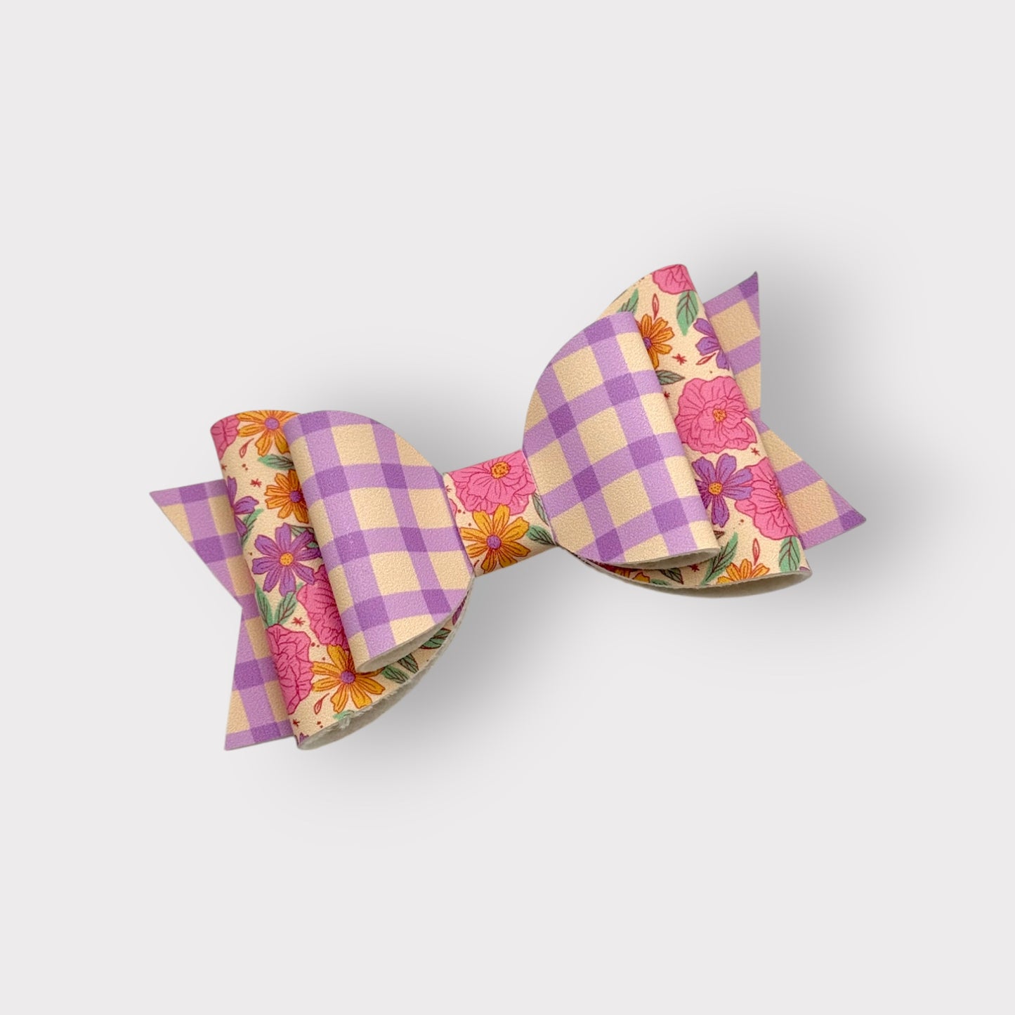 Purple Gingham Floral | Large Stacked Hair Bow