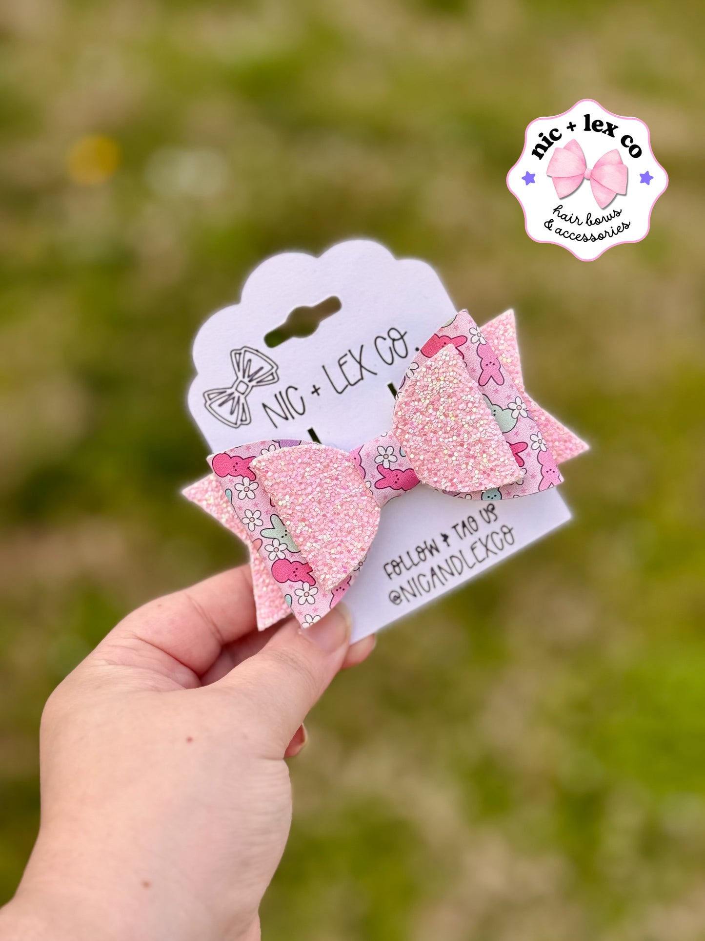Floral Bunnies | Large Stacked Glitter Faux Leather Bow