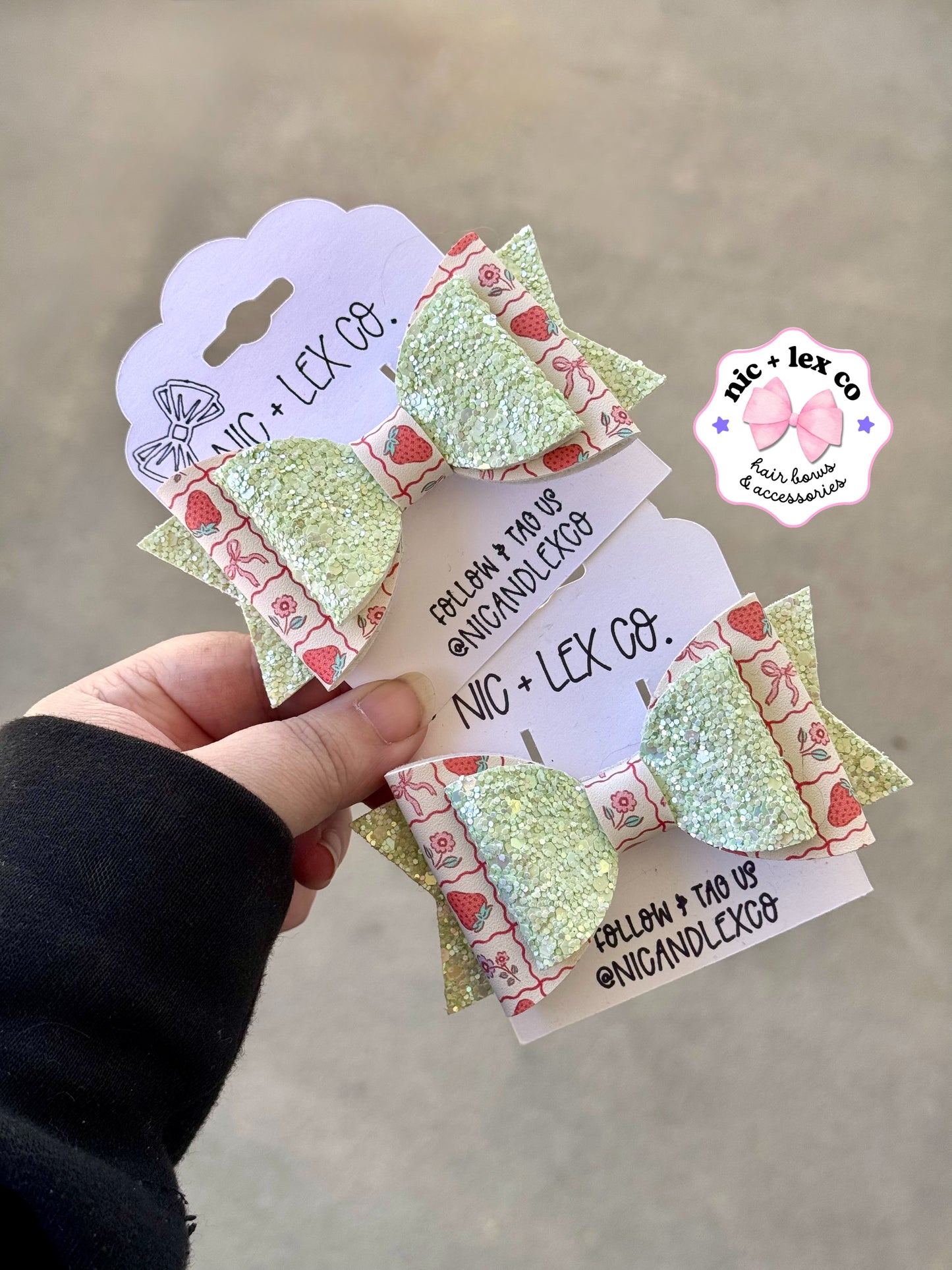 Strawberry Cutie | Large Stacked Glitter Faux Leather Bow