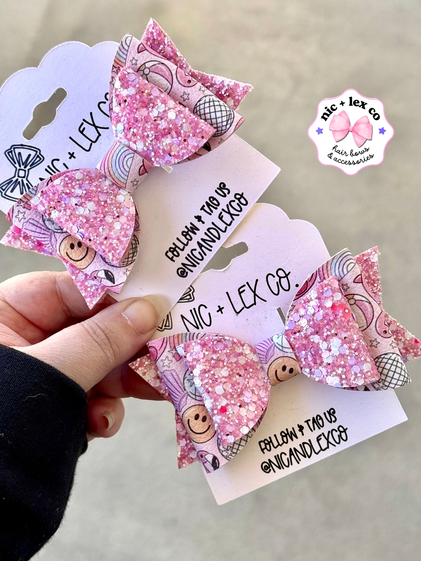 Summer Party | Large Stacked Glitter Faux Leather Bow