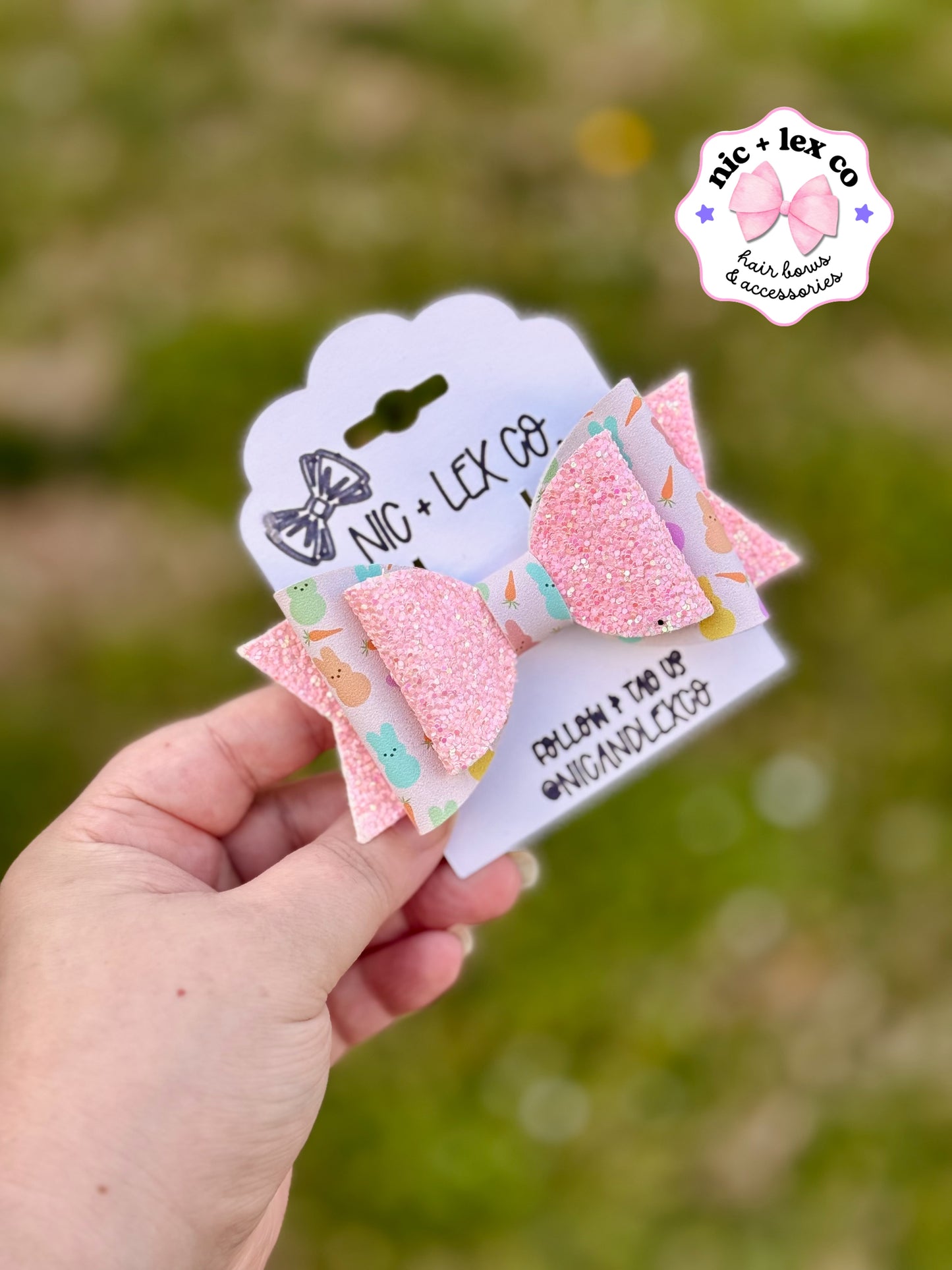 Colorful Bunnies | Large Stacked Glitter Faux Leather Bow