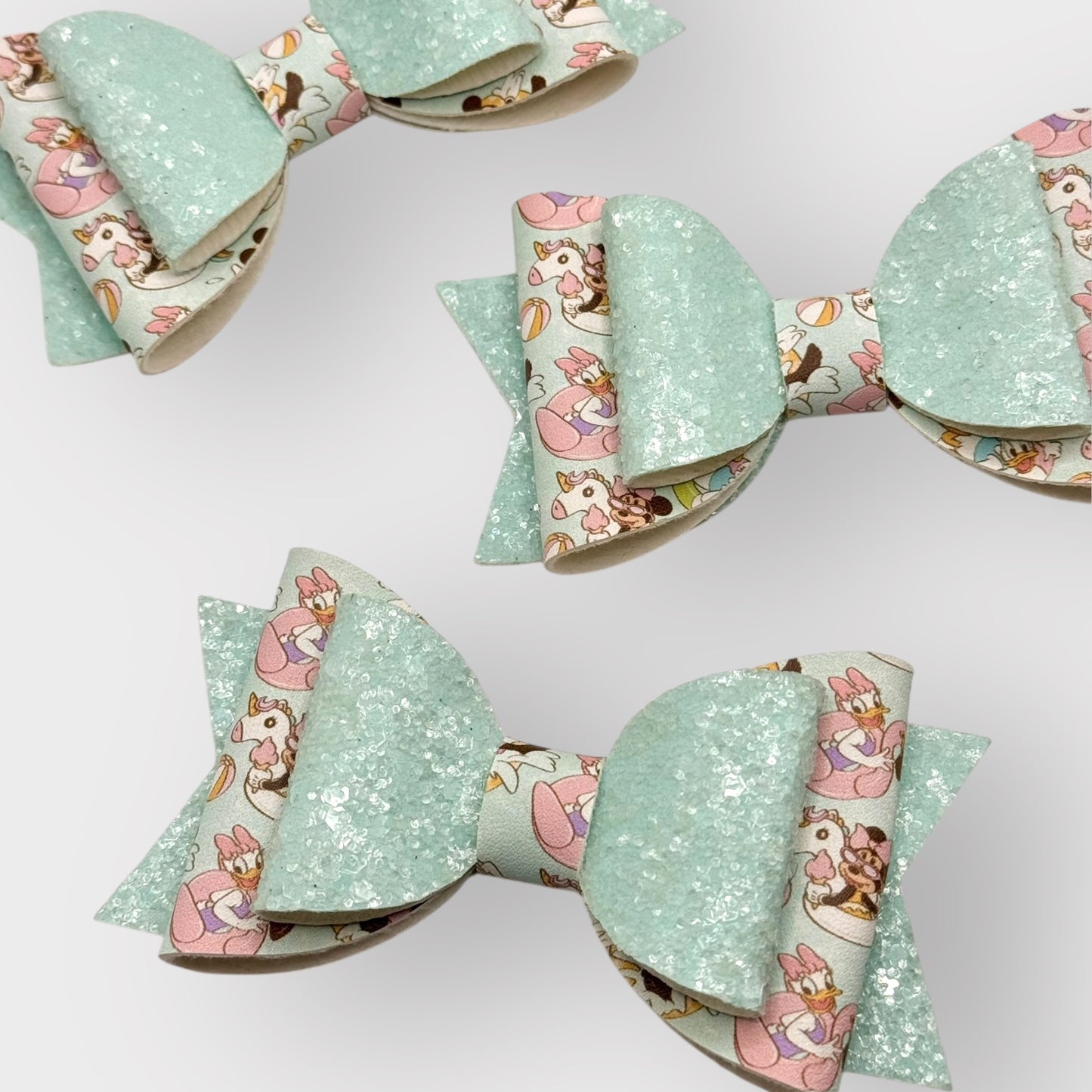 Mouse Friends Pool Time | Large Blue Glitter Faux Leather Hair Bow