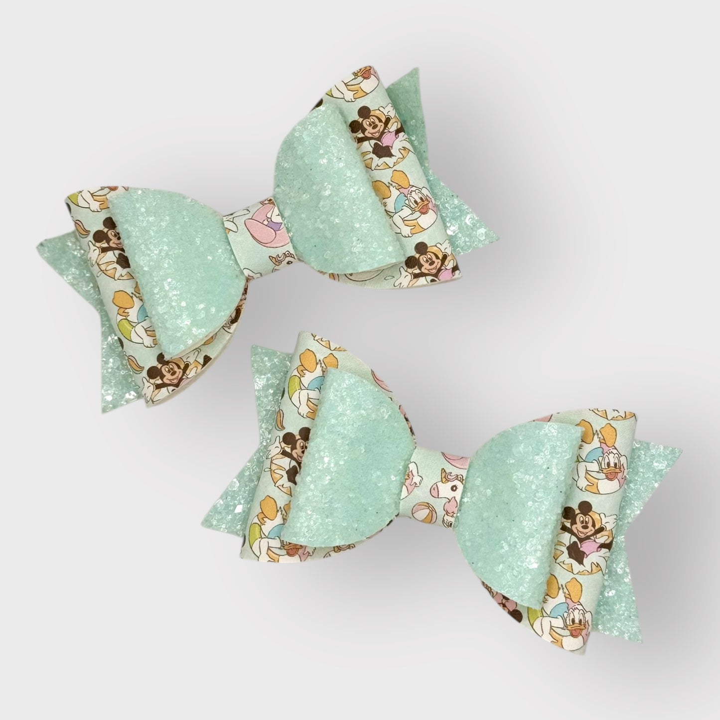 Mouse Friends Pool Time | Large Blue Glitter Faux Leather Hair Bow