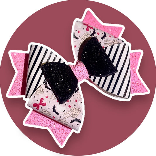 Peace out Skeleton | Extra Large Glitter Faux Leather Hair Bow