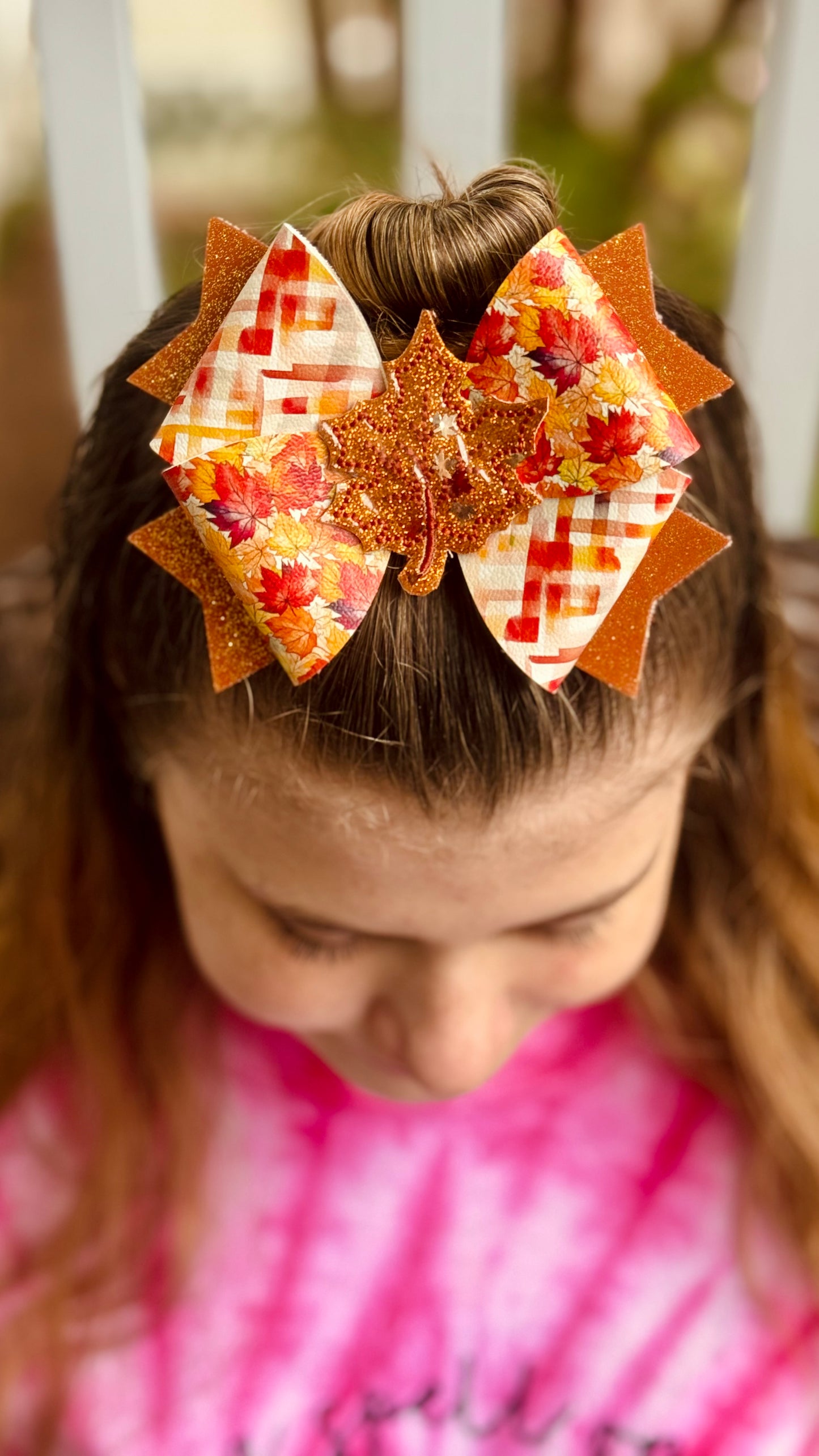 Fall Leaves | Extra Large Glitter Faux Leather Hair Bow