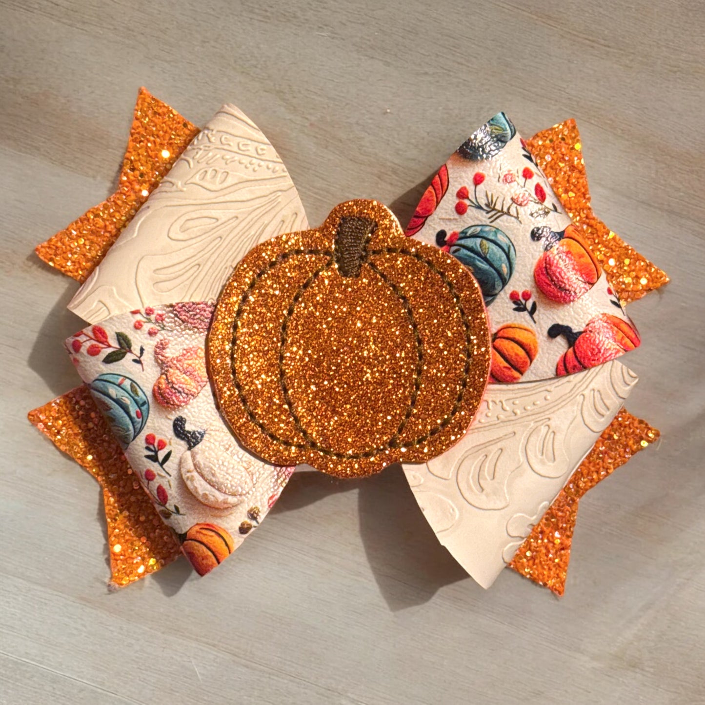 Fall Pumpkin | Extra Large Glitter Faux Leather Hair Bow