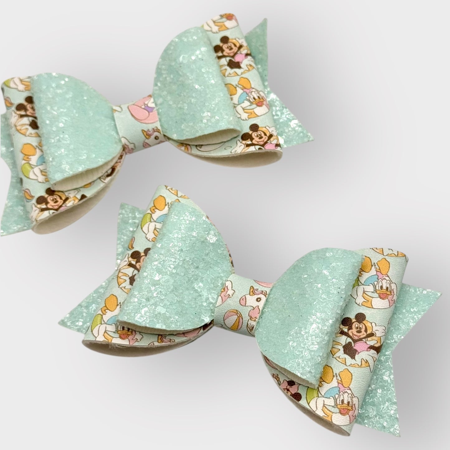 Mouse Friends Pool Time | Large Blue Glitter Faux Leather Hair Bow