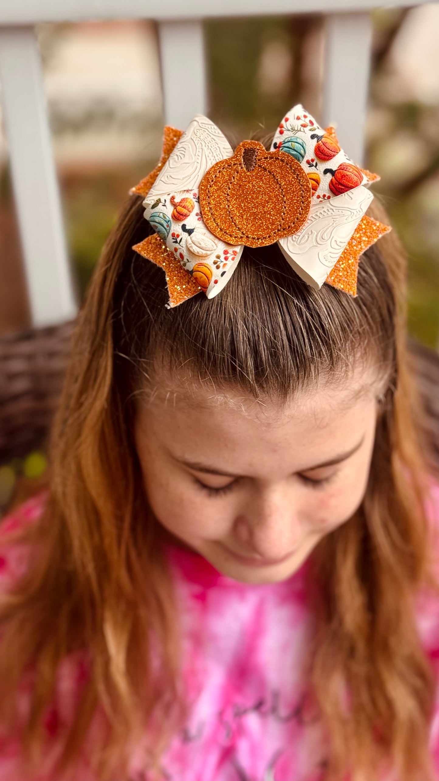 Fall Pumpkin | Extra Large Glitter Faux Leather Hair Bow