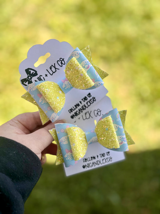Sweet Roll | Large Yellow Glitter Faux Leather Hair Bow