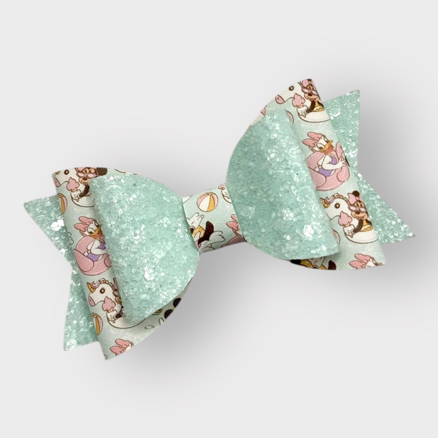 Mouse Friends Pool Time | Large Blue Glitter Faux Leather Hair Bow