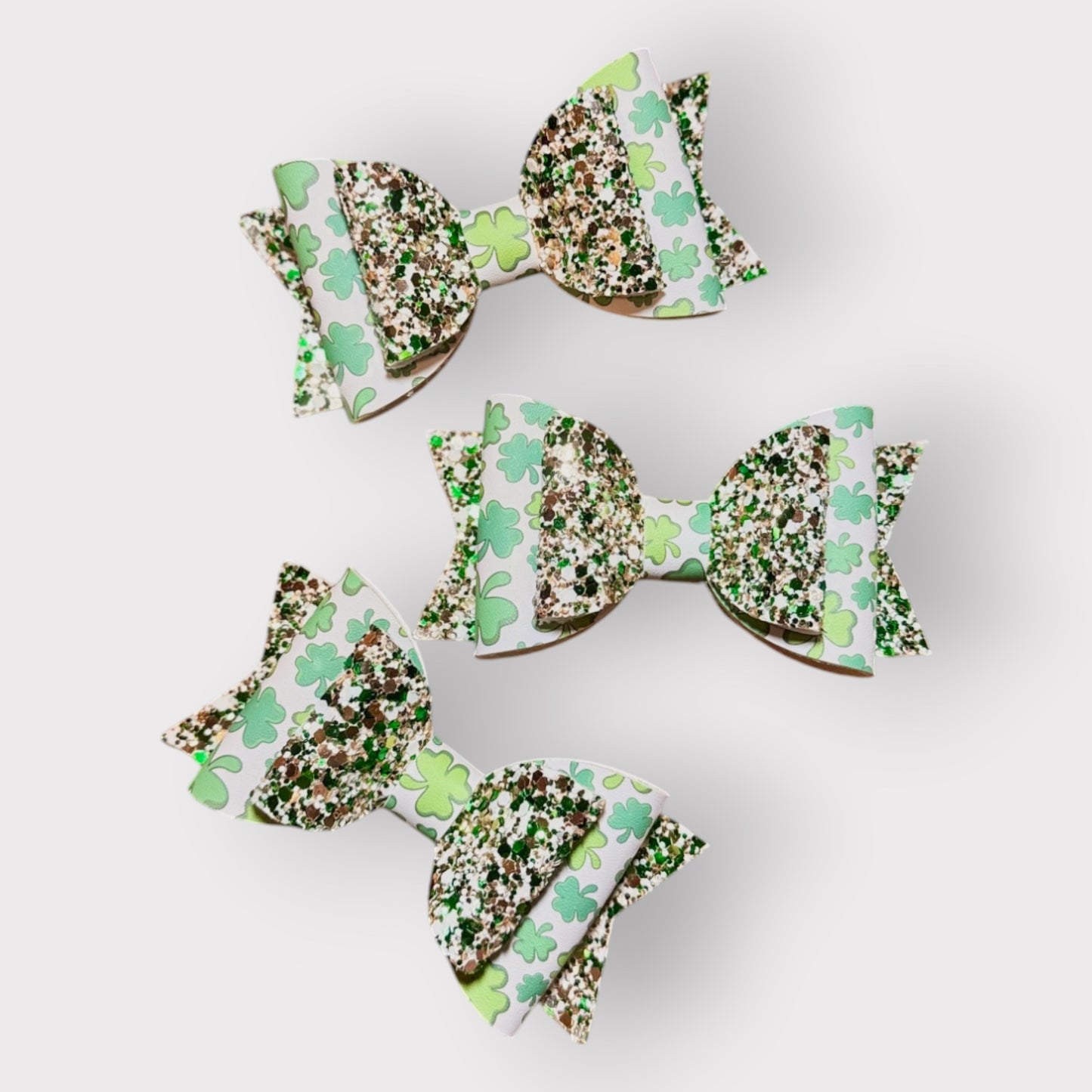 Big Clovers | Green Glitter Large Stacked Hair Bow