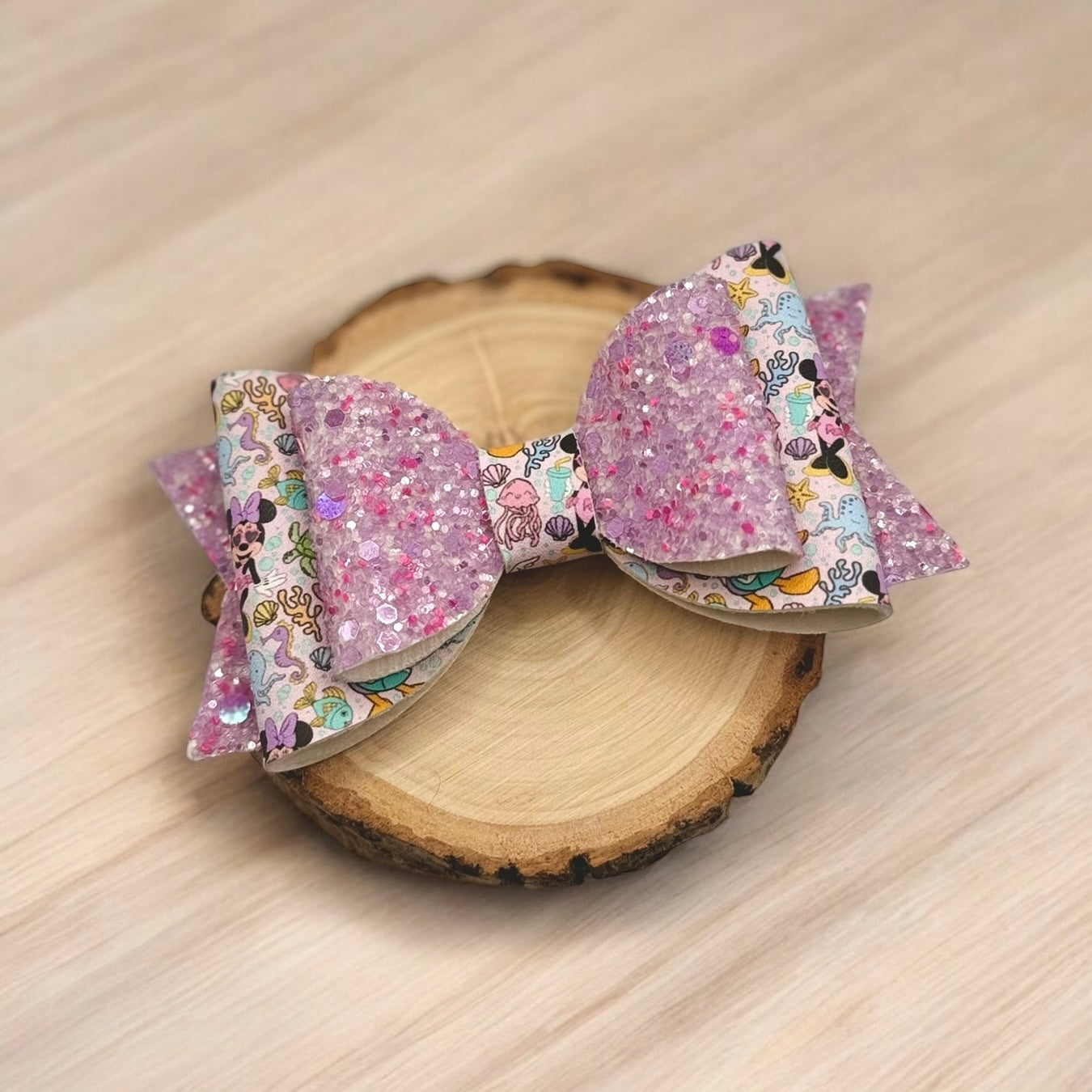 Under The Sea Mouse | Large Purple Glitter Faux Leather Hair Bow